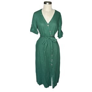 ALEXIA ADMOR Collette Asymmetrical Button Down Belted Linen Midi Dress Size 6